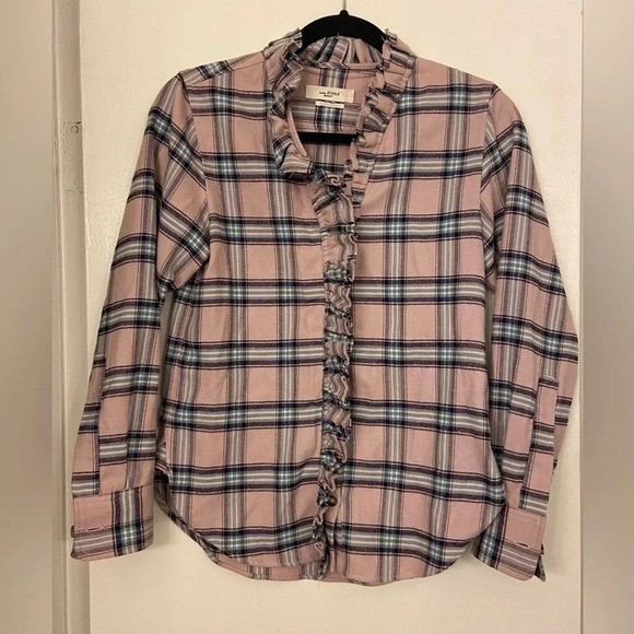 Isabel Marant Etoile Awendy Plaid Ruffle Button Down Flannel Long Sleeve Size 2 - Picture 2 of 8